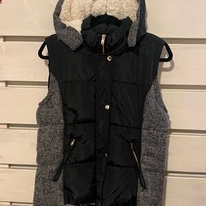 Black and Gray Hooded Puffer Vest